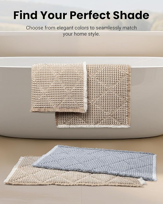 Waffle Bath Mat Set, Non Slip Bathroom Rugs Sets 2 Piece, Ultra Absorbent Long - Image 7