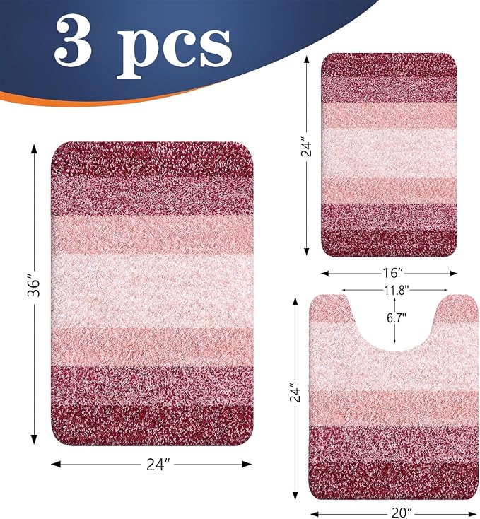 OLANLY Bathroom Rugs Sets 3 Piece, Soft Absorbent Microfiber Bath Mats and - Image 2
