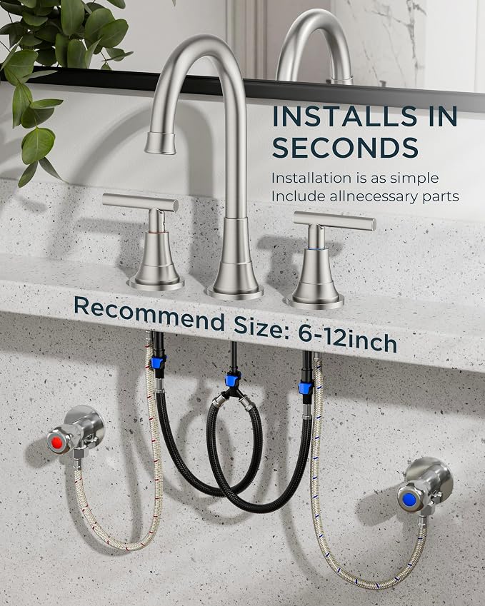 FORIOUS Brushed Nickel Bathroom Faucet 3 hole, 2 Handle 360° Swivel Gooseneck 8 - Image 9