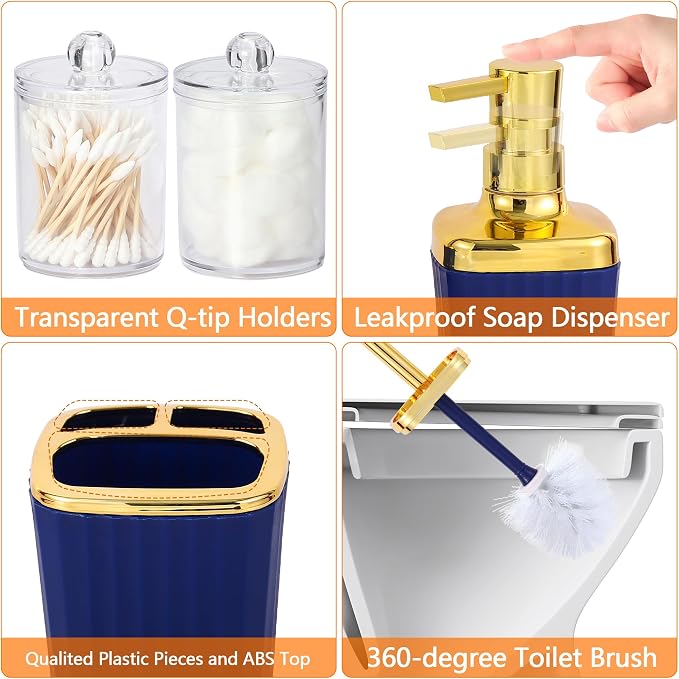 Bathroom Accessory Set, 9 Pieces Navy Blue Bathroom Accessories Set - Image 6