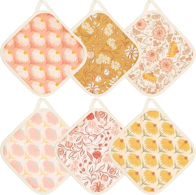 6 Pack Pot Holders 100% Cotton Heat Resistant Potholder, Machine Washable Pot by Unknown