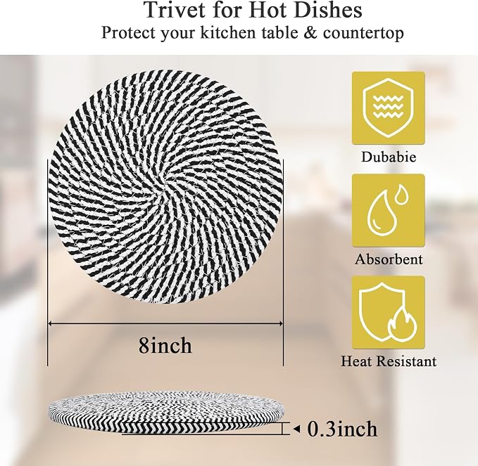 SHACOS 8 Inch Trivets for Hot Dishes, 4 Heat-Resistant Cotton Trivet Mats for - Image 2