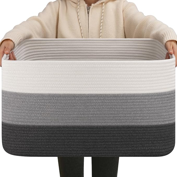 OIAHOMY Large Blanket Basket For Living Room, Rectangle Woven Baskets for by MasterofSpaceOptimization