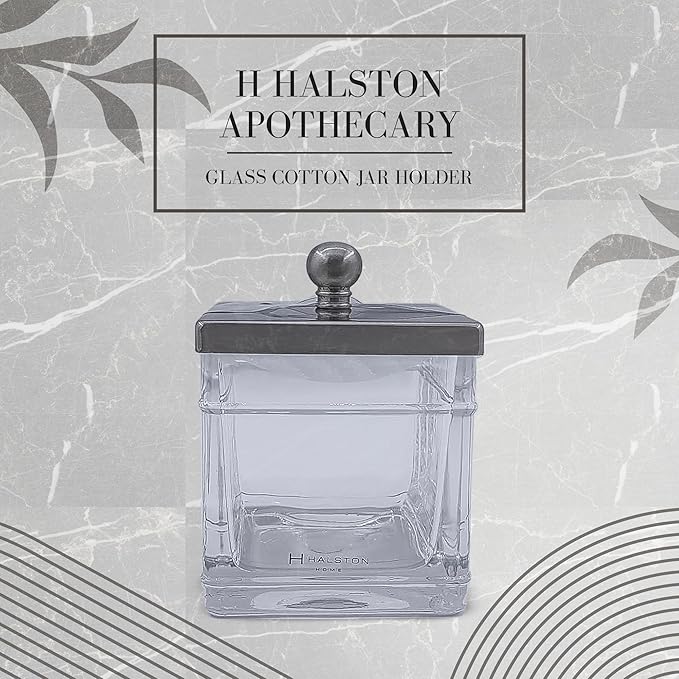 Apothecary Glass Cotton Jar Holder Brushed Nickel Stainless Steel Lid, Elegant - Image 3