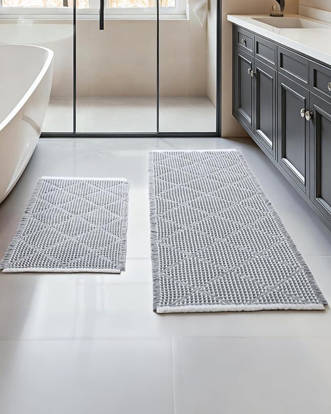 Waffle Bath Mat Set, Non Slip Bathroom Rugs Sets 2 Piece, Ultra Absorbent Long by FURICHER
