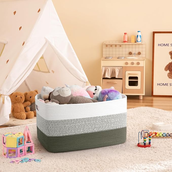 OIAHOMY Large Blanket Basket, 22”x17”x12” Rectangle Woven Baskets, Nursery - Image 2