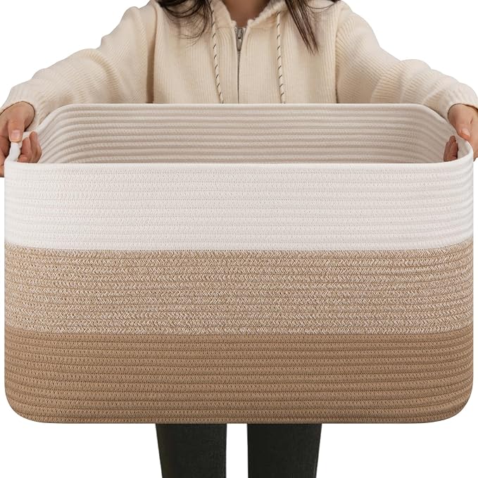 OIAHOMY Large Blanket Basket For Living Room, Rectangle Woven Baskets for by MasterofSpaceOptimization