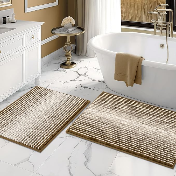 BSICPRO Bathroom Rugs and Mats Sets, 2 Piece Thick Absorbent Chenille Non Slip by BSICPRO