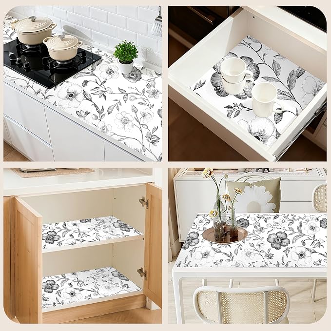 Drawer and Shelf Liner Black Flowers 12in x 20FT, Non Adhesive Anti-Slip Double - Image 9