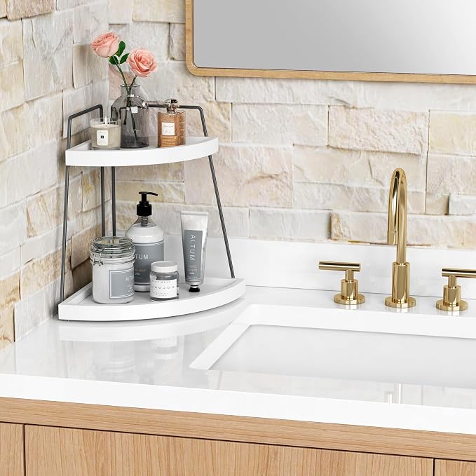 Forbena Corner Bathroom Organizer Countertop, 2Tier Sink Corner Shelf Stand - Image 2
