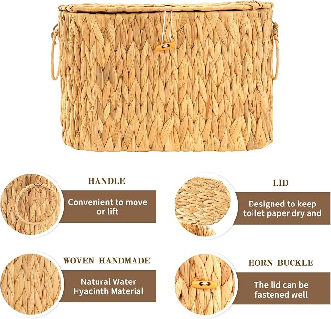 Toilet Paper Storage Basket, Water Hyacinth Toilet Paper Holder - Image 3
