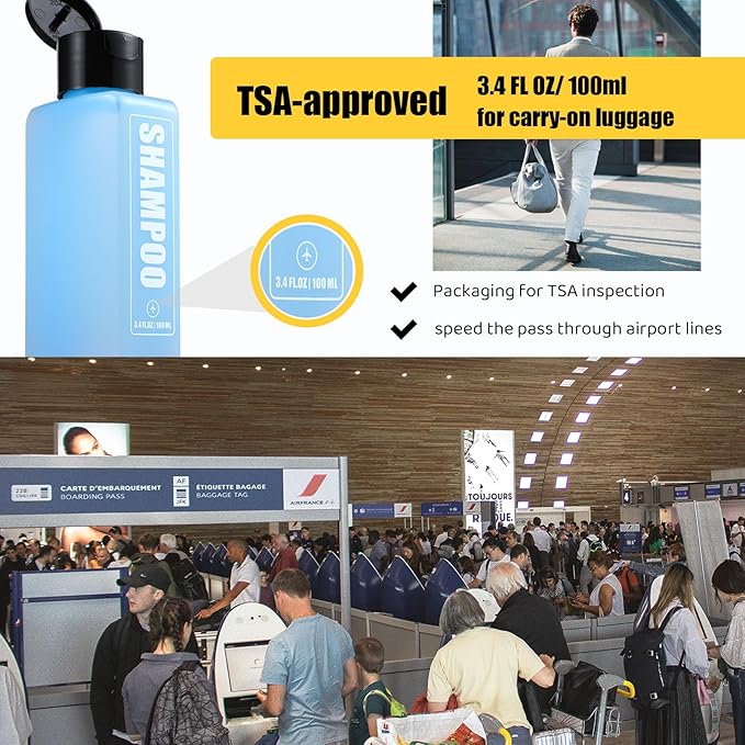 Labeled Travel Bottles for Toiletries, 3.4oz TSA Approved Travel Shampoo and - Image 4