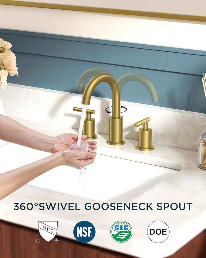 FORIOUS 2 Pack 8 Inch Widespread Brushed Gold Bathroom Faucet 3 Hole, 2 Handle - Image 4