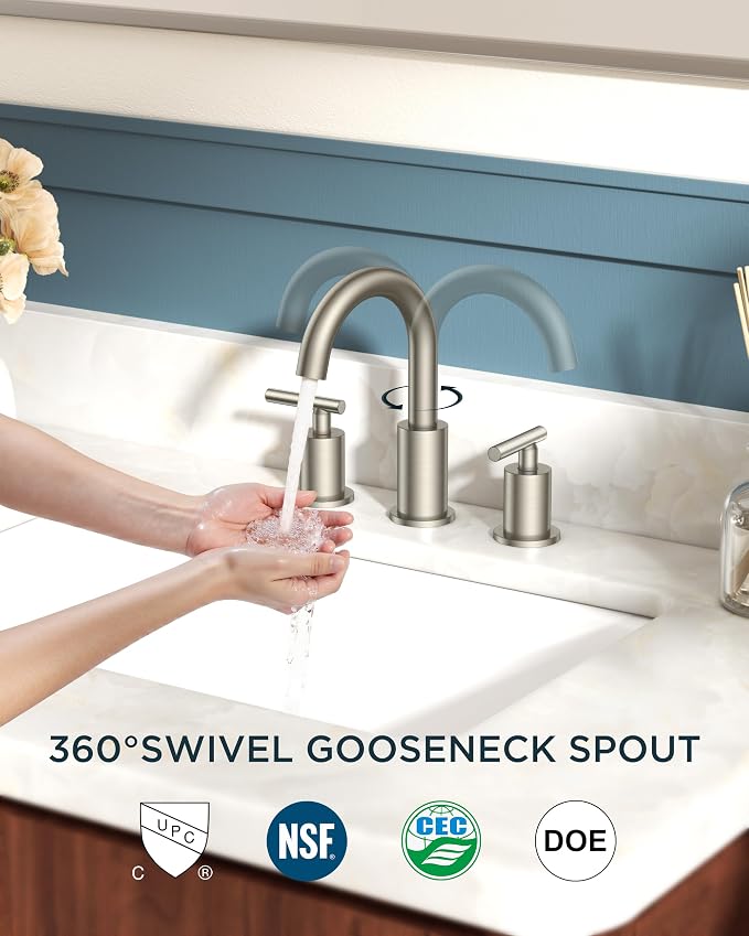 FORIOUS 2 Pack Brushed Nickel Bathroom Faucet 3 Hole - Image 4