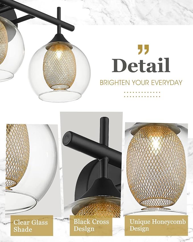 Black and Gold Bathroom Light Fixture, Farmhouse Wall Sconce Lighting - Image 3