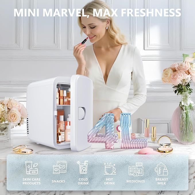 EUHOMY Mini Fridge, 4 Liter/6 Can Compact Refrigerator, AC/DC Portable Cooler & - Image 2