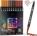 Brown Duo Tip Marker Pens, 12 Pack Fine & Brush Markers by ZSCM