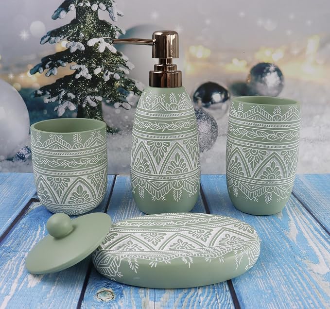 Hymmah Green Bathroom Accessories Set, Farmhouse Bathroom Decor, Contain Cotton - Image 4