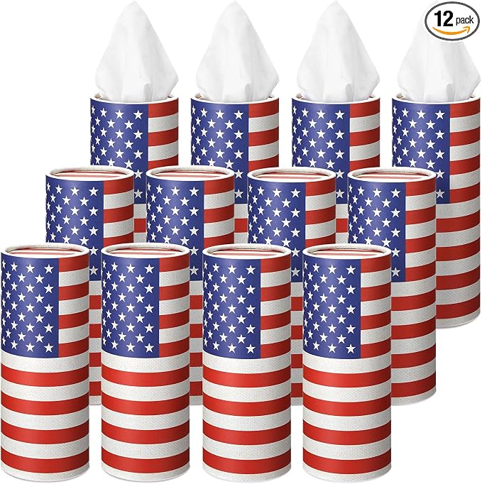 12 Pack 4th of July Flag Tissue Boxes by Fourluoo