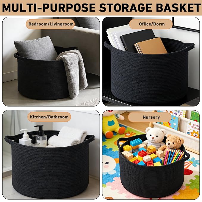 65L Large Blanket Basket, 19.7" L x 19.7" W x 13" H Rope Woven Baskets - Image 5