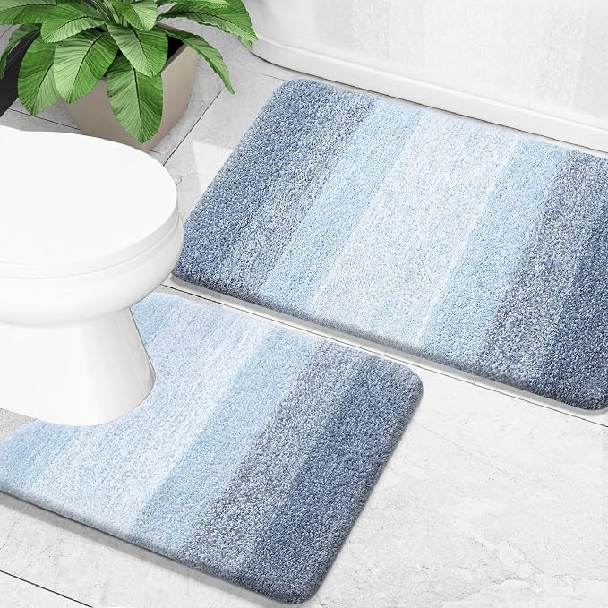 OLANLY Bathroom Rug Set 2 Piece, Soft Absorbent Microfiber Bath Mats and by OLANLY