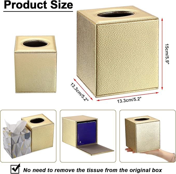 Sumnacon Tissue Box Cover Square Tissue Box Stylish PU Tissue Box Holder - Image 4