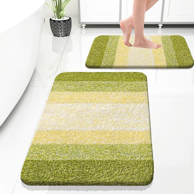 OLANLY Bathroom Rug Set 2 Piece, Soft Absorbent Microfiber Bath Rug Set by OLANLY
