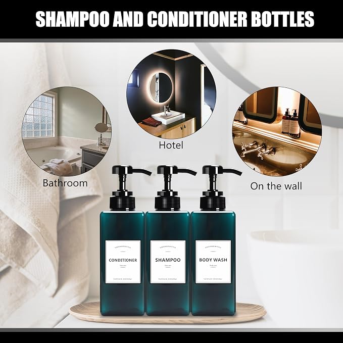 Large Shower Bottles with Pump, 22oz Set of 3 Shampoo Dispenser Bottles - Image 7