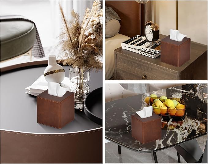 Tissue Box Cover Square PU Leather Facial Tissue Box Holder - Image 3