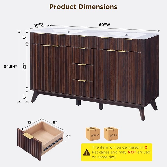 T4TREAM 60" Fluted Bathroom Vanity - Image 2