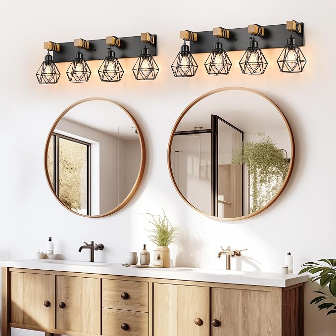 4-Light Farmhouse Bathroom Vanity Light Fixtures, Wood Bathroom Light Fixtures - Image 5