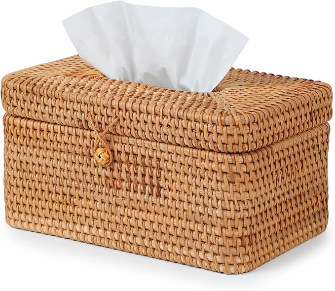 Rattan Rectangular Tissue Box Cover, 10.8" x 6.7" x 5.5", Decorative Woven by YANGQIHOME
