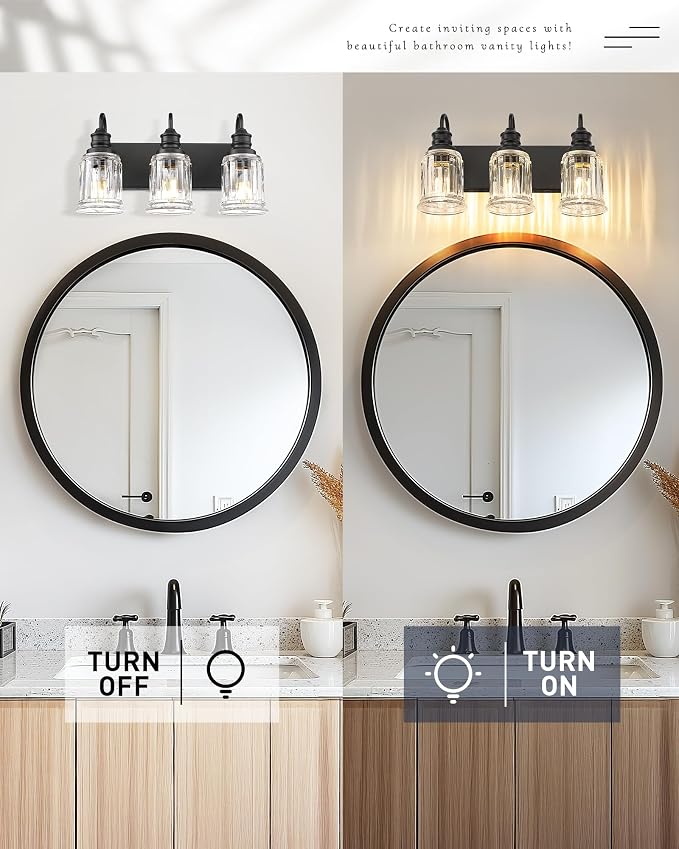 HWH INVESTMENT Bathroom Light Fixtures, 3-Light Matte Black Vanity Light - Image 4
