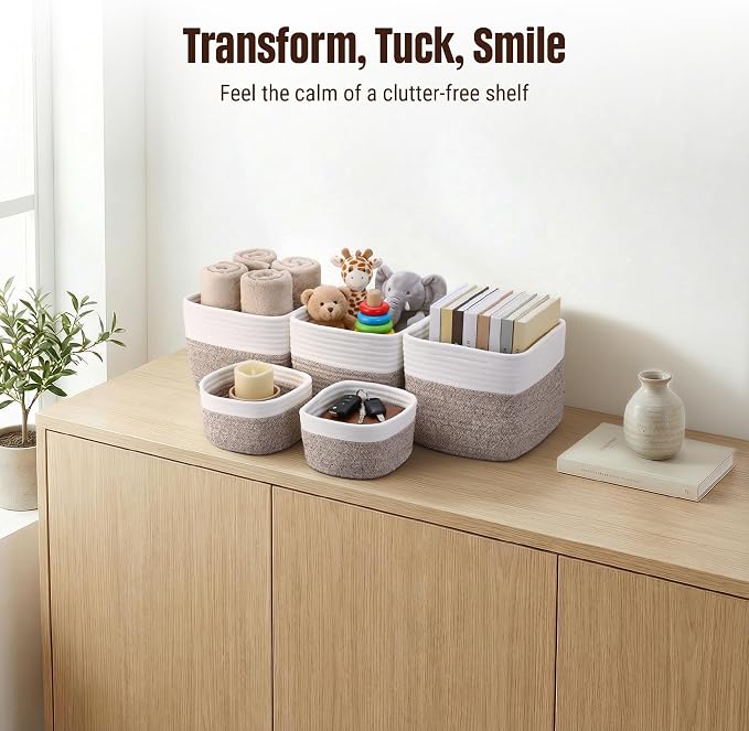 5-Pack Storage Cubes Woven Rope Baskets - Image 6