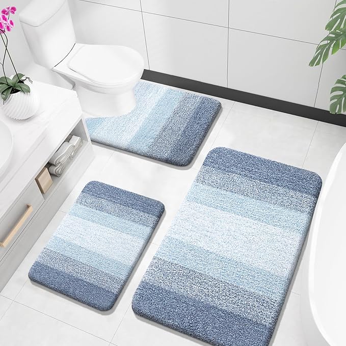 OLANLY Bathroom Rugs Sets 3 Piece, Soft Absorbent Microfiber Bath Mats and by OLANLY