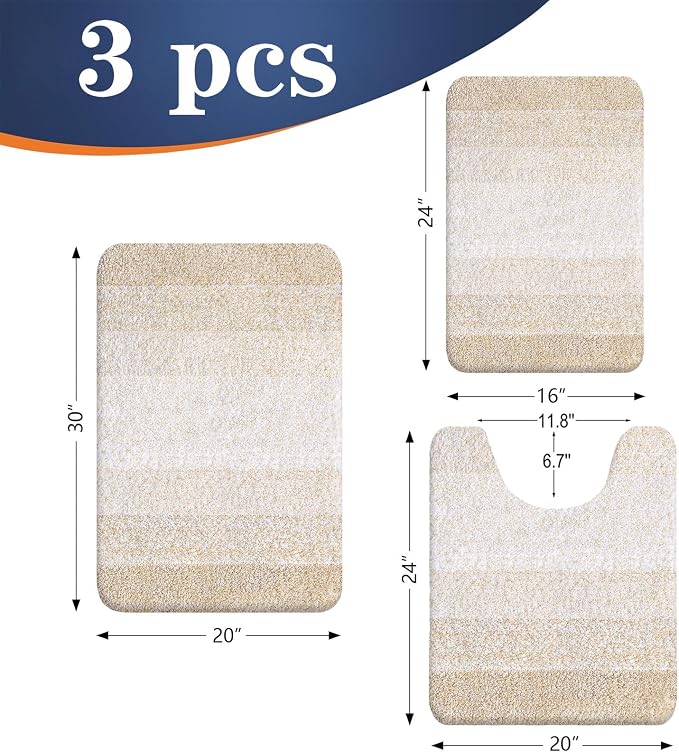 OLANLY Bathroom Rugs Sets 3 Piece, Soft Absorbent Microfiber Bath Mats and - Image 2