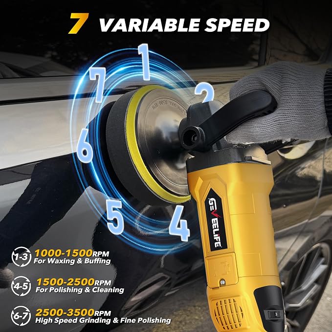 GEVEELIFE Buffer Polisher, 6 Inch/7 Inch 1600W Rotary Car Buffer Polisher Waxer - Image 3