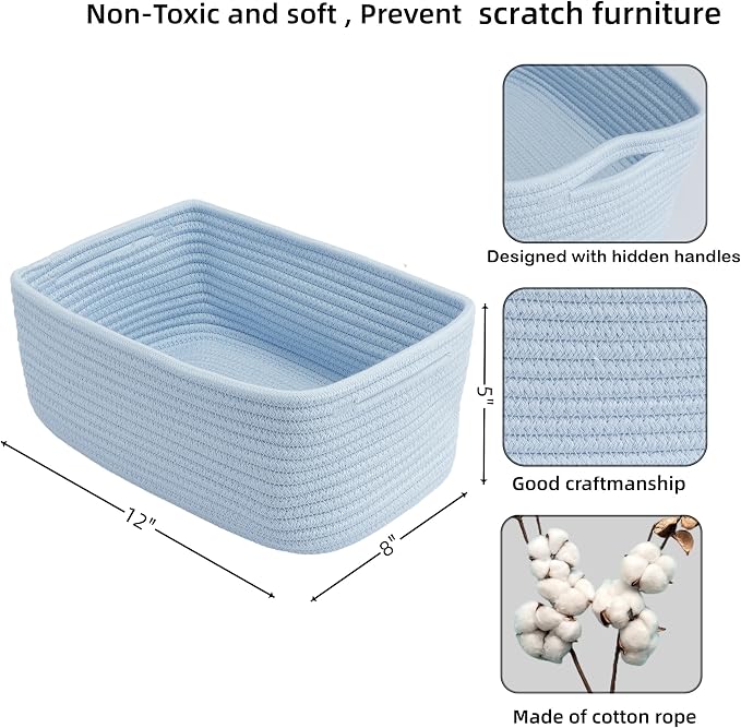 Small Woven Storage Baskets 12“X8”X5“ Decorative Rope Bins - Image 2