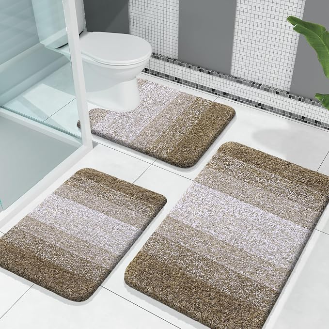 OLANLY Bathroom Rugs Sets 3 Piece, Soft Absorbent Microfiber Bath Mats and by OLANLY