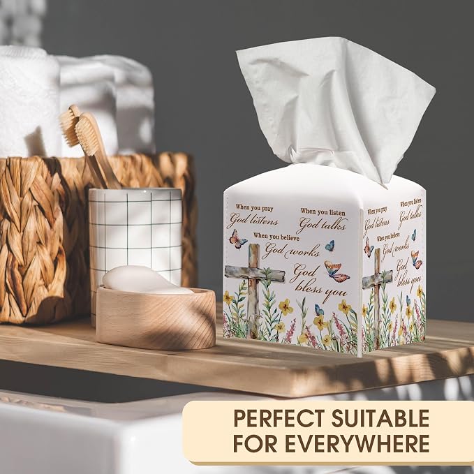 Christian Decorative Tissue Box Cover Square, Floral Napkin Tissue Box Holder - Image 5
