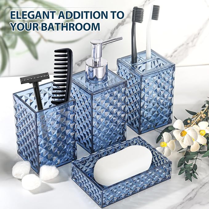 Bathroom Accessories Set, 4 Pack Blue Acrylic Bath Accessory Sets Complete - Image 6