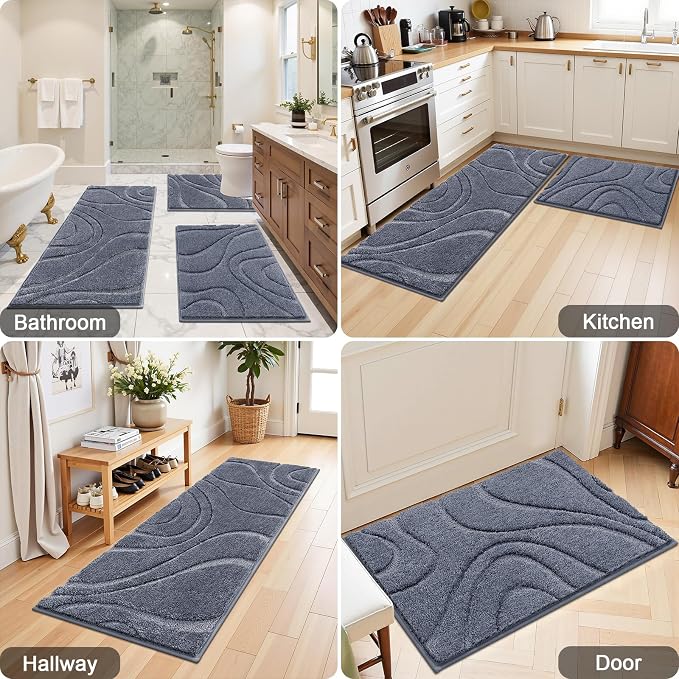 HEBE Bathroom Rug Sets 3 Piece, Non Slip Shower Mats - Image 8