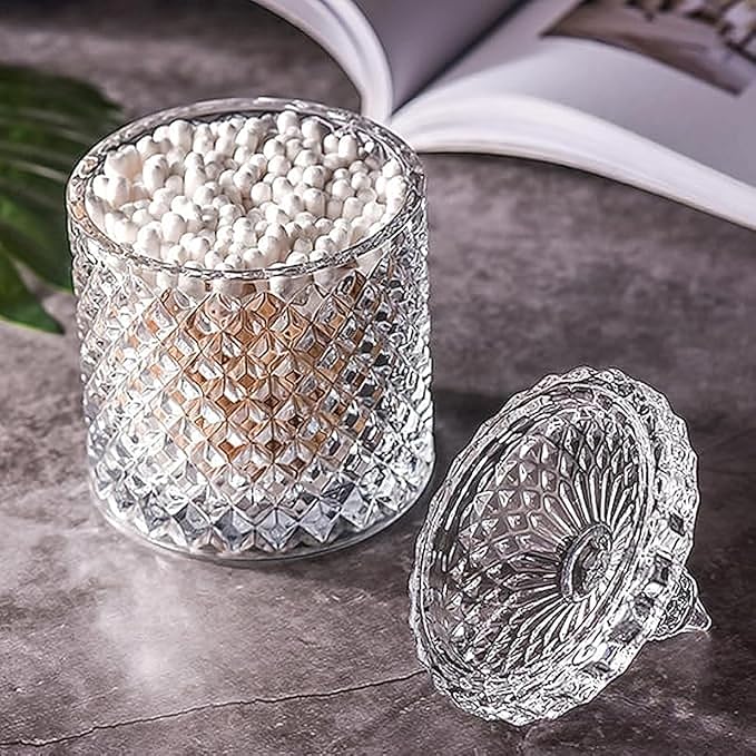 Qtip holder for bathroom, Cotton swab holder, Floss-Small Clear Glass Canister by Unknown