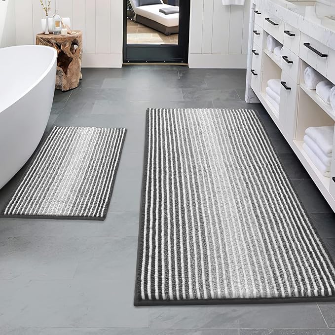 BSICPRO Bathroom Rugs and Mats Sets, 2 Piece Thick Absorbent Chenille Non Slip by BSICPRO