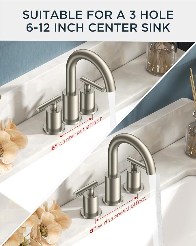 FORIOUS 2 Pack Brushed Nickel Bathroom Faucet 3 Hole - Image 7