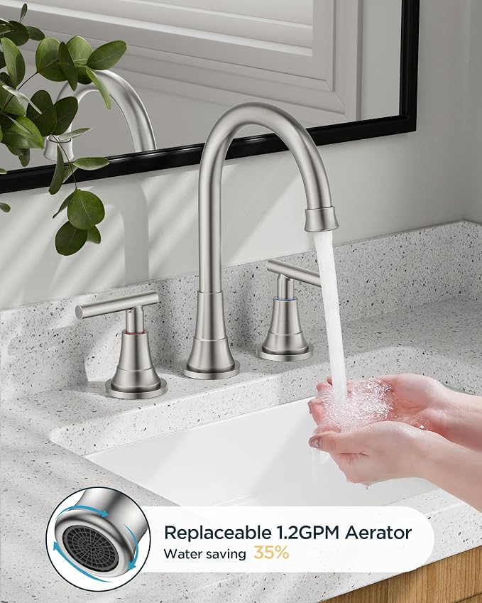 FORIOUS Brushed Nickel Bathroom Faucet 3 hole, 2 Handle 360° Swivel Gooseneck 8 - Image 4