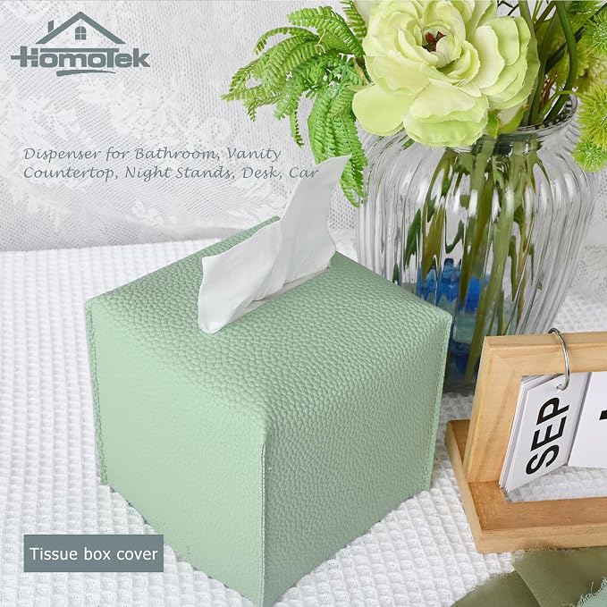 HOMOTEK 2 Pack Tissue Box Cover, Square PU Leather Tissue Holder, Decorative - Image 4