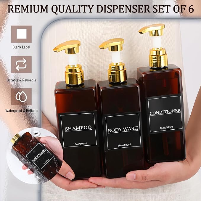 Gejoy 12 Pack Amber Shampoo and Conditioner Dispenser Bottles, 17 Oz/ 500ml - Image 3