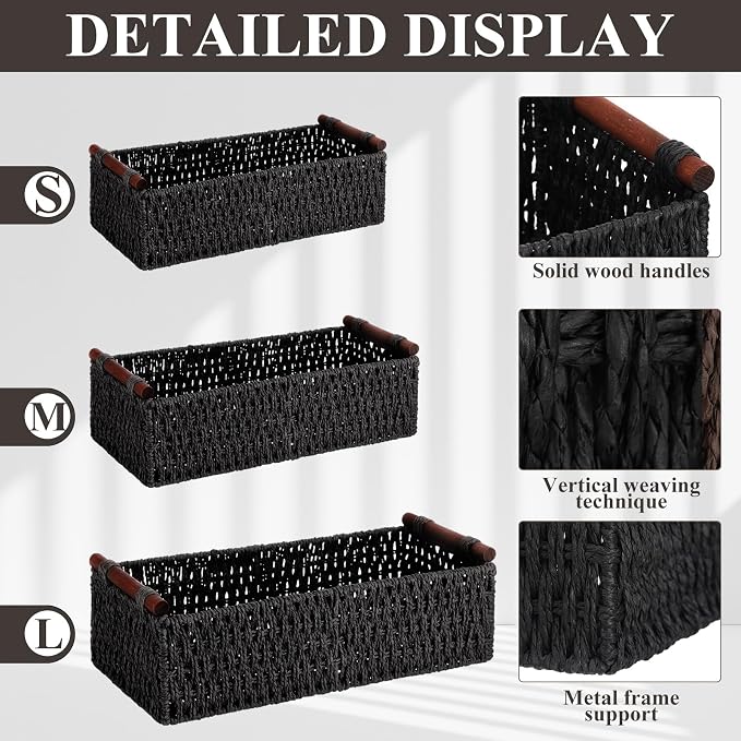Boao 3 Pcs Boho Storage Wicker Baskets Handmade Woven Decorative Paper Rope - Image 3