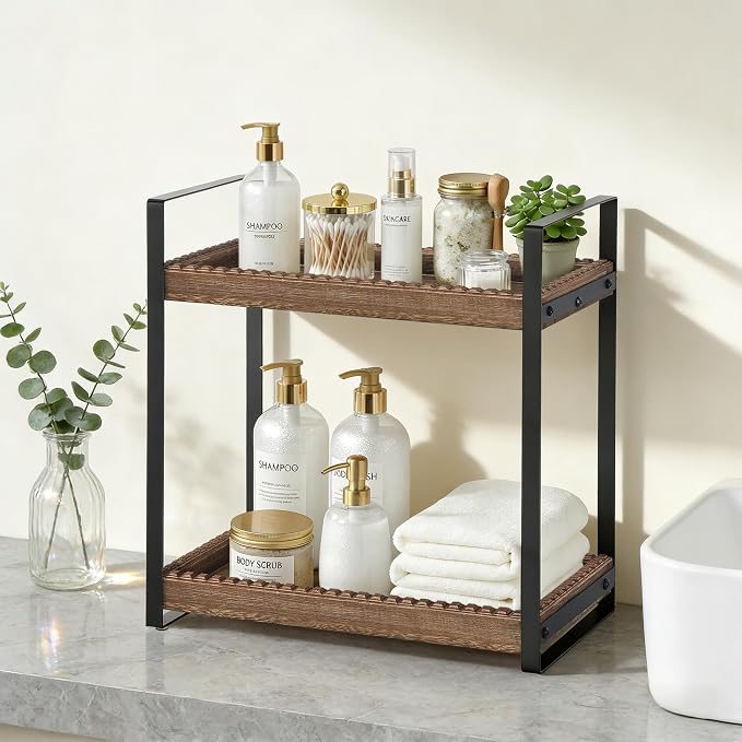 2 Tier Bathroom Organizers and Storage, Farmhouse Countertop Organizer - Image 2